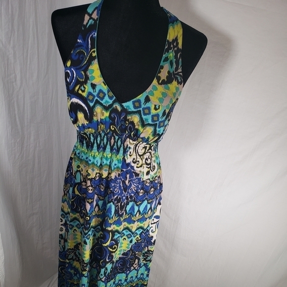 Bisou Bisou Multicolored Back Out Maxi Dress Sz 8 - Picture 2 of 9